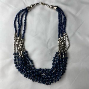 Bohemian blue and metal beaded necklace